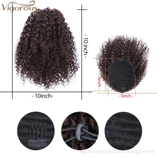 Vigorous Messy Curly Afro Kinky Wavy Hair Extension for Women Synthetic Short Drawstring Ponytail Hairpiece For Women